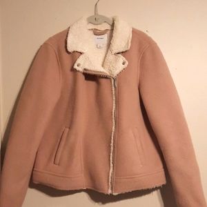 Slant Pockets Double Breasted Lapel Neck Teddy Lined Suedette Pea Coat